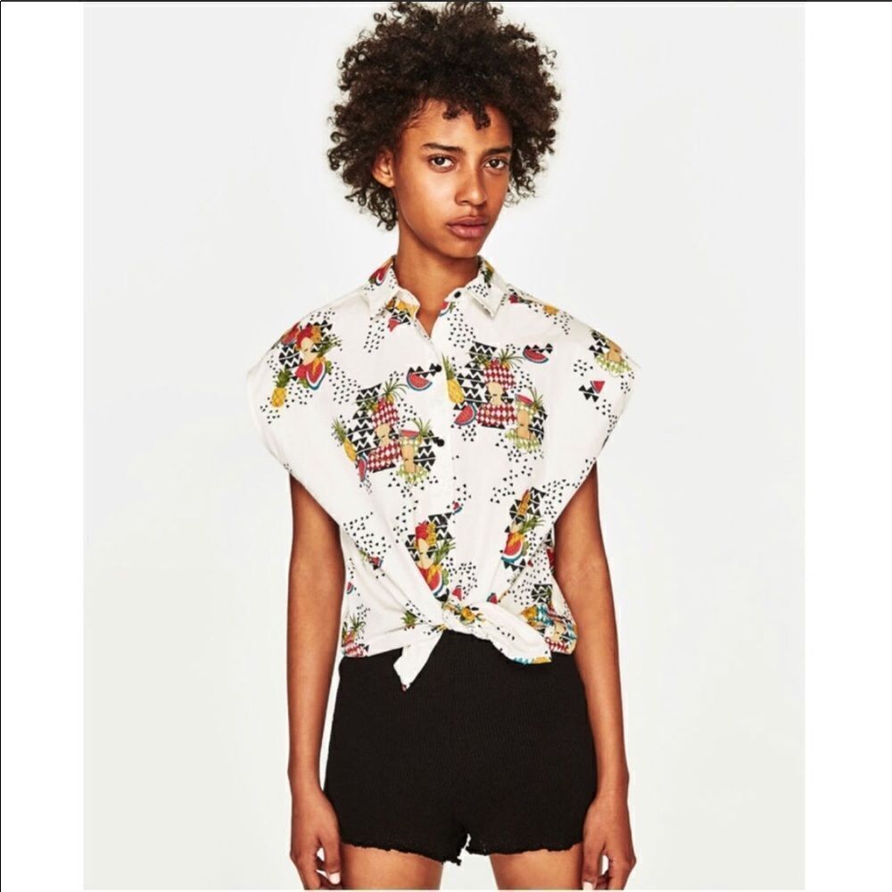 ZARA Pineapple Print Button Down Shirt